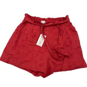 A Loves A Women's Red High-Waisted Shorts Belt Size 8 Cotton/Linen Blend pull on